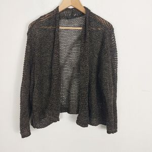 Eileen Fisher Women's Metallic Open Front Cardigan Size XL Brown Long Sleeve.-